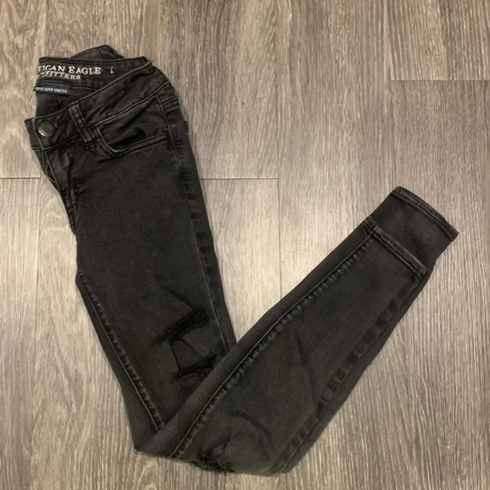 American Eagle Stretch Skinny Ripped Jeans Black - Picture 1 of 6
